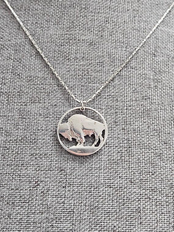 Silver Buffalo Bison Pendant Necklace