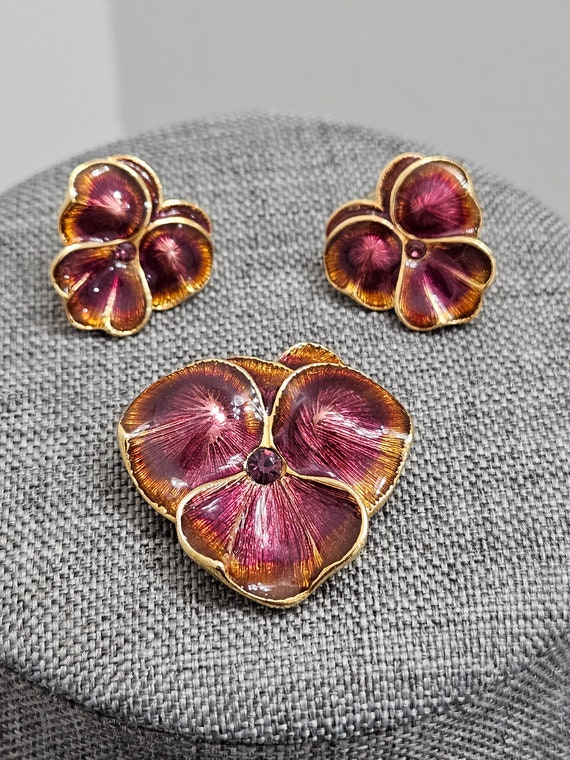 Joan Rivers Pansy Earring and Brooch Jewelry