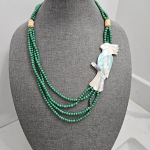 Lee Sands Tropical Bird Inlay Mother of Pearl Beaded Necklace