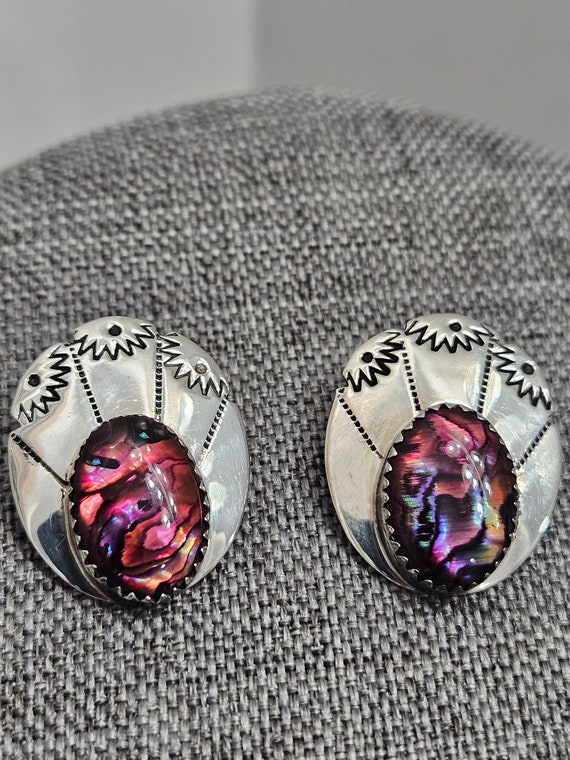 Sterling Silver Navajo Abalone Purple Earrings