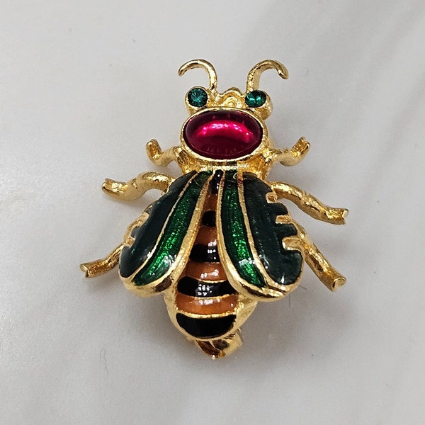 Joan Rivers Green Bug Brooch Pin