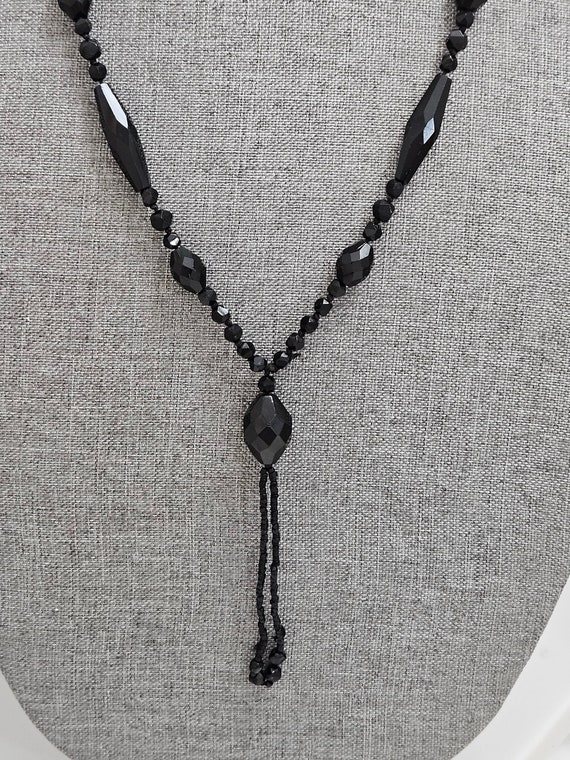 Antique French Jet Black Flapper Necklace