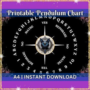 Gothic Evil Eye Cat Pendulum Chart | Divination Tool | A4 Digital Download