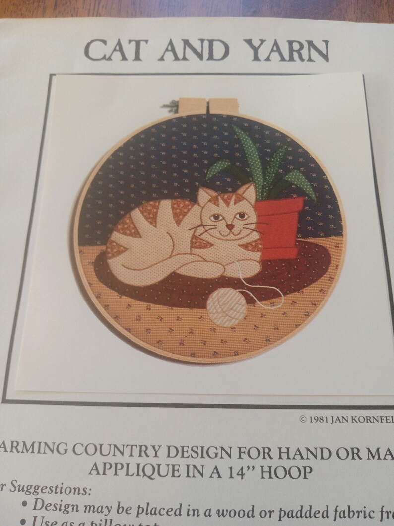 Cat & Yarn Applique Pattern in 14 Inch Hoop Wall Hanging Decoration Etsy