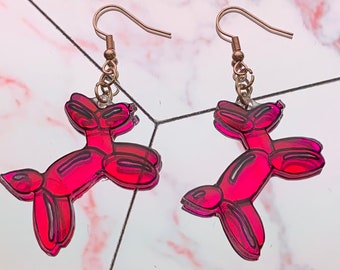 Bright Pink Balloon Dog Earrings |  Balloon Animal | Balloon Dog | ShrinkyDink | Shrinky Dink | Pink Earrings | ShrinkyDink Earrings