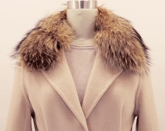 Virgin Wool COAT Pastel Cream 36 38 40 Jacket Women Doubleface Genuine Fur Collar Pink Ivory new