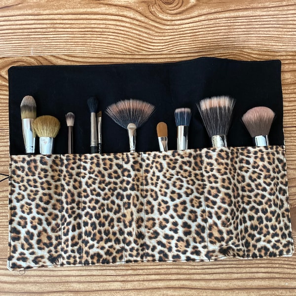 Makeup Brush Roll-Floral-Leopard-Travel Makeup Brush Oranizer-Makeup Brush Holder-Cosmetic Brush Case