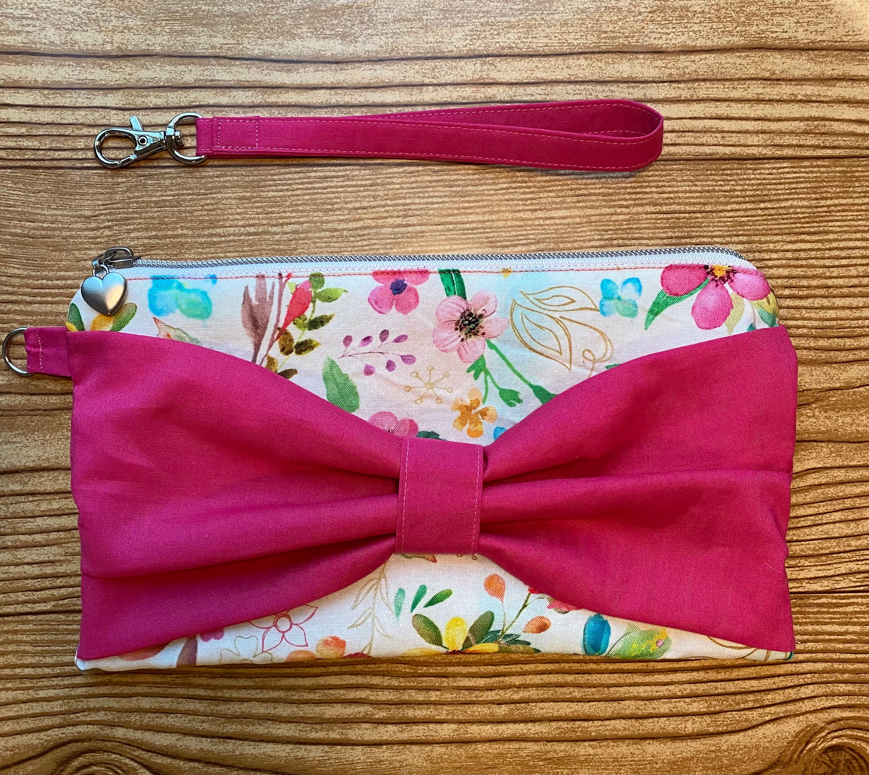 Pink Bow Wristlet Purse-floral Wristlet Wallet-pink Floral  display picture 1