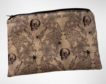 Gothic Zipper Pouch-Halloween Makeup Pouch-Skull & Spider pouch-Small Zipper Pouch-Cosmetic Bag-Travel Pouch-Cotton