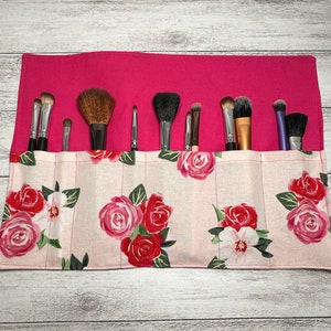Makeup Brush Roll-Floral-Roses-Paris-Travel Makeup Brush Oranizer-Makeup Brush Holder-Cosmetic Brush Case