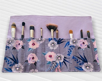 Makeup Brush Roll-Floral-Travel Makeup Brush Oranizer-Makeup Brush Holder-Cosmetic Brush Case