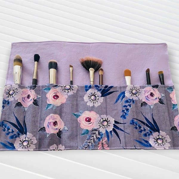 Makeup Brush Roll-Floral-Travel Makeup Brush Oranizer-Makeup Brush Holder-Cosmetic Brush Case