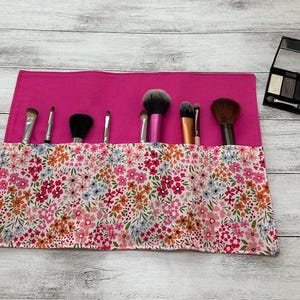 Makeup Brush Roll-Pink Floral-Travel Makeup Brush Oranizer-Makeup Brush Holder-Cosmetic Brush Case