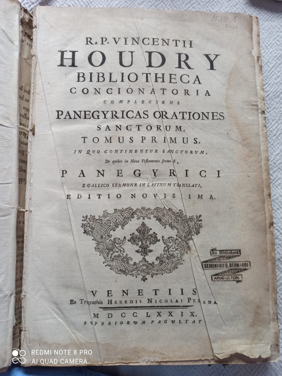 Old Book in Latin 1779. Vincentii Houdry Bibliotheca Concionatoria ...
