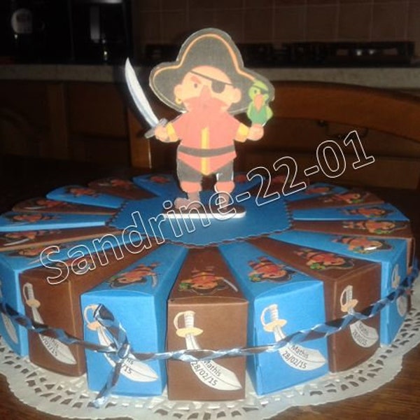 gâteau de 20 boites à dragées " pirate " marron