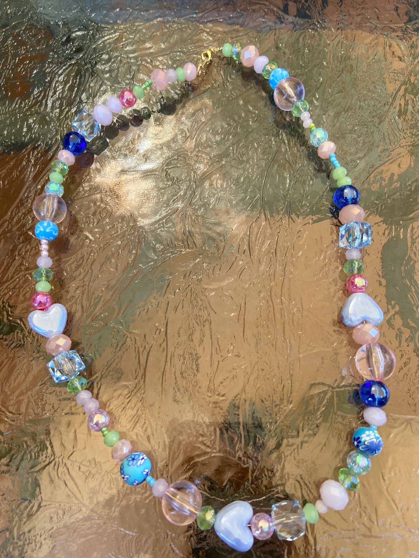 Blue heart beaded y2k necklace Etsy