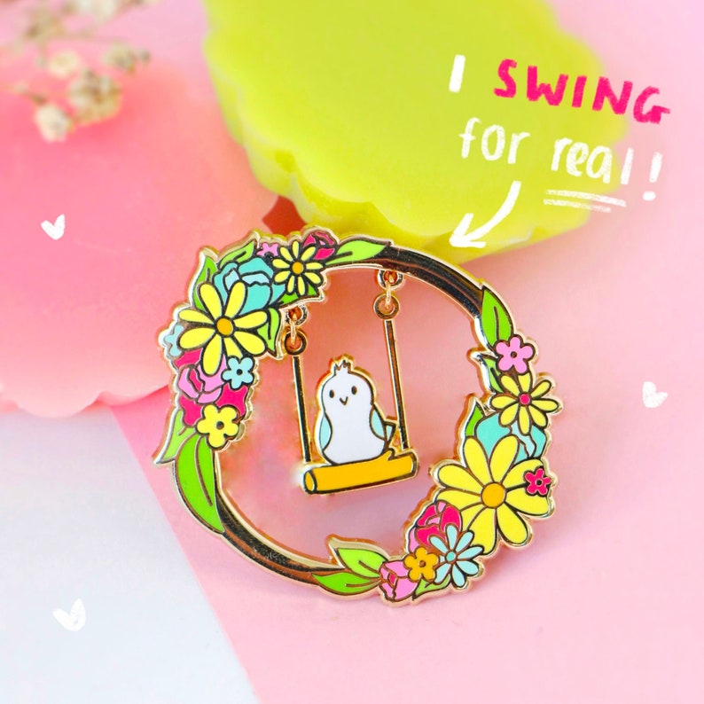 Swinging Bird Interactive Enamel Pin Swings for Real Etsy