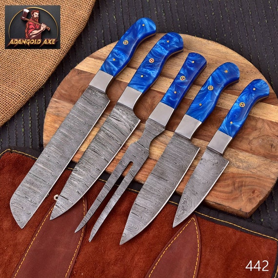  Damascus Pocket Knife Set, Mini Axe with Sheath Chef