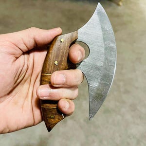 The Original custom hand forged pizza Axe , Ulu Knife , Viking pizza cutter axe , Viking Bearded Camping Axe, Viking Axe , Gift for him