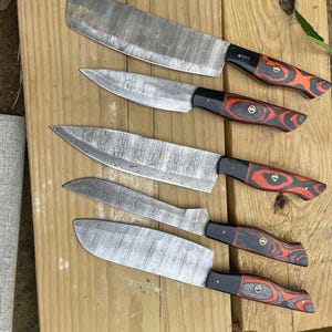 Custom Handmade Damascus steel chef  knife set of 5 pieces with  olive wood handle, Kitchen knife set , Japanese knife set Christmas Gift