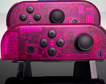 Clear Candy Pink - Black Accents - Custom Joycons for the Nintend Switch