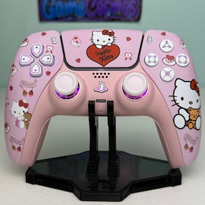 Joli chaton en dessin animé - LED RVB - Rose Sakura - Manette sans fil personnalisée pour PS5 ou PC