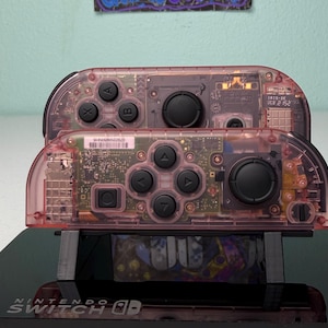 Clear Cherry Pink - Black Accents - Custom Joycons for the Nintend Switch