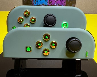 Joy-cons personalizados para Nintendo Switch (verde pino y dorado, LED RGB)