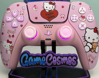 Cute Cartoon Kitty - RGB LED - Sakura Pink - Custom Wireless Controller for PS5 Or PC