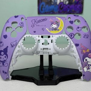 Cute Violet Rabbit - RGB LED - Pink Accents -Custom Wireless Controller for PS5 Or PC FACEPLATE + TOUCHPAD