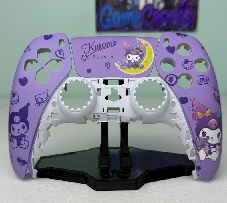 Cute Violet Rabbit - RGB LED - Pink Accents -Custom Wireless Controller for PS5 Or PC FACEPLATE + TOUCHPAD