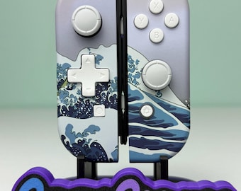 Great Wave Kanagawa - accents blancs - joycons personnalisés pour le commutateur Nintend
