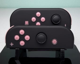 Midnight Black Jelly Buttons - Pink Accents - Custom Joycons for