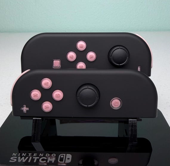 Midnight Black Jelly Buttons - Pink Accents - Custom Joycons for