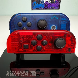 Clear Red Blue - Black Accents - Custom Joycons for the Nintend Switch