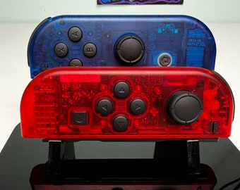 Clear Red Blue - Black Accents - Custom Joycons for the Nintend Switch