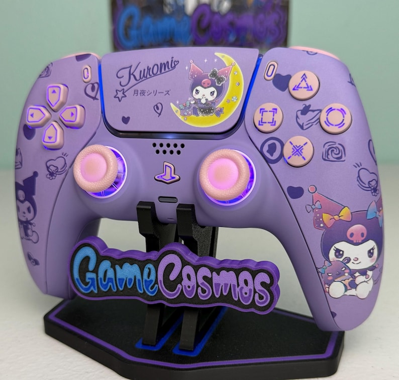 Cute Violet Rabbit - RGB LED - Pink Accents -Custom Wireless Controller for PS5 Or PC image 1