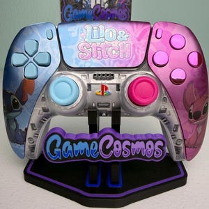 Mando inalámbrico personalizado de extraterrestres animados hawaianos (azul y rosa) para PS5 o PC