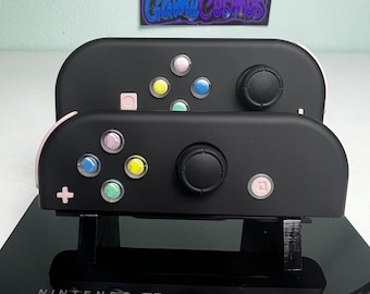 Negro suave al tacto - Corazones coloridos - Joy-Cons personalizados para Nintendo Switch
