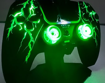 Lightning theme - RGB LED - All Black - Custom Wireless Controller for PS5 or PC
