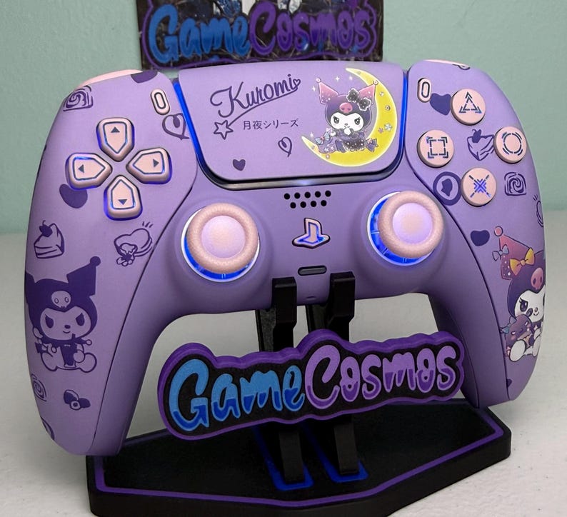 Cute Violet Rabbit - RGB LED - Pink Accents -Custom Wireless Controller for PS5 Or PC image 2
