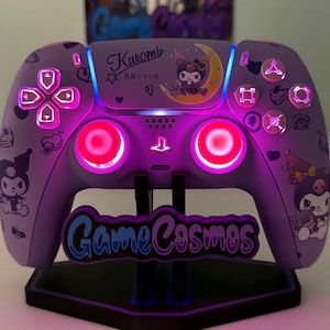 Cute Violet Rabbit - RGB LED - Pink Accents -Custom Wireless Controller for PS5 Or PC LED Controller