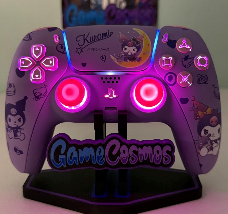 Cute Violet Rabbit - RGB LED - Pink Accents -Custom Wireless Controller for PS5 Or PC LED Controller