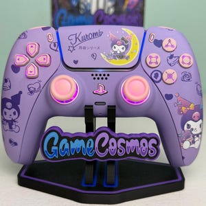 Cute Violet Rabbit - RGB LED - Pink Accents -Custom Wireless Controller for PS5 Or PC image 3