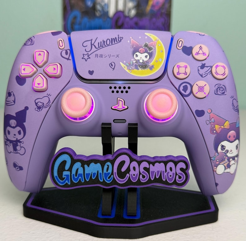Cute Violet Rabbit - RGB LED - Pink Accents -Custom Wireless Controller for PS5 Or PC image 3