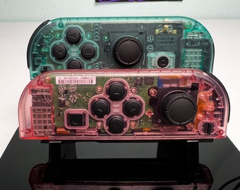 Clear Pink & Emerald - Black Accents - Custom Joycons for the Nintend Switch