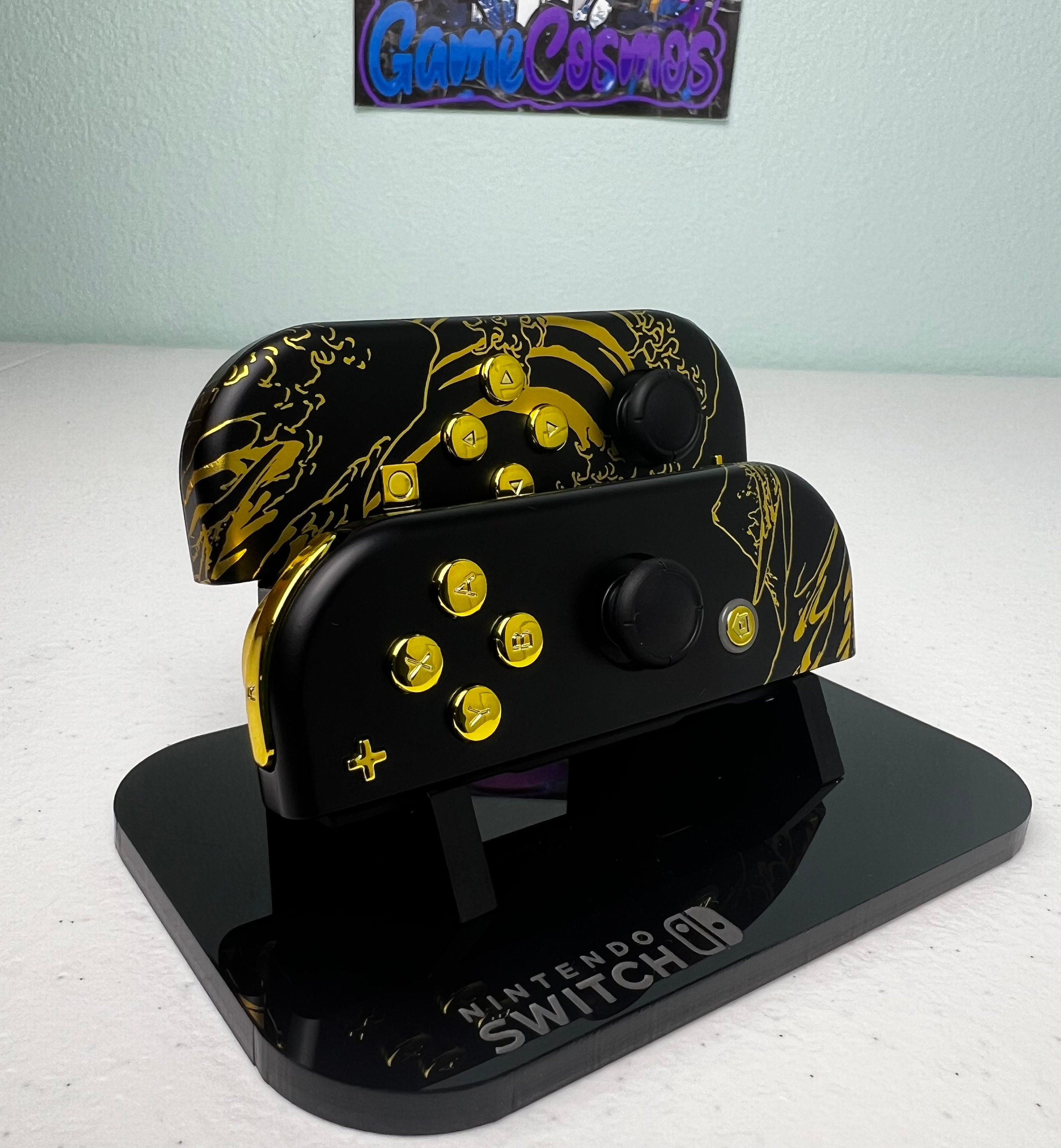 New Nintendo Switch Custom Black Joycons With Gold Buttons