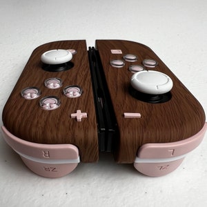 Cute Woodgrain Theme - Pink Hearts Pink Accents - Custom Joycons for the Nintend Switch