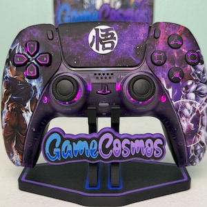 Mando inalámbrico personalizado para PS5 o PC con LED RGB y morado atómico.