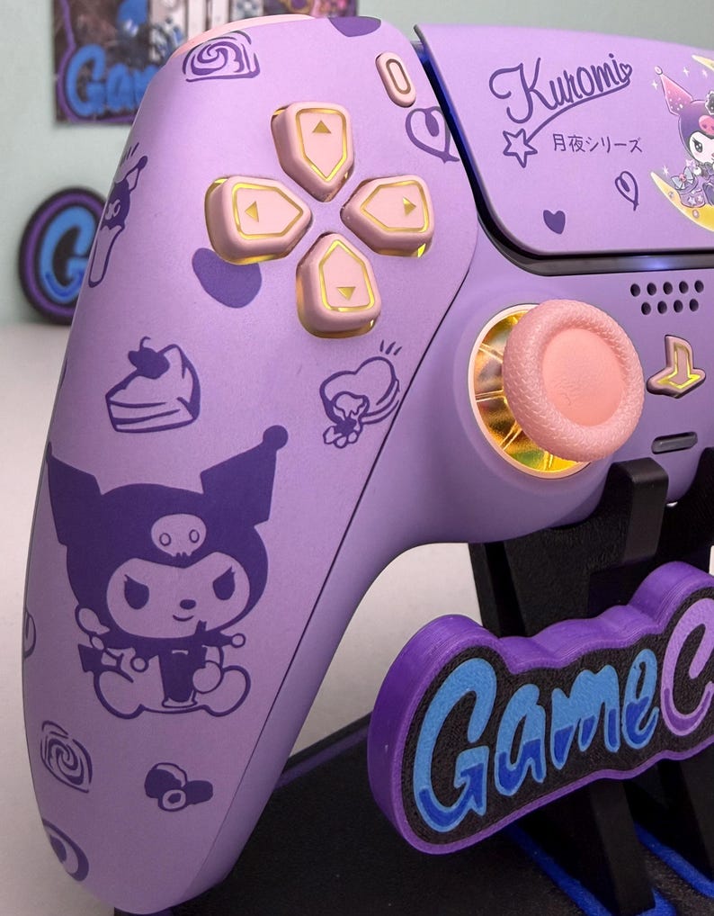 Cute Violet Rabbit - RGB LED - Pink Accents -Custom Wireless Controller for PS5 Or PC image 5